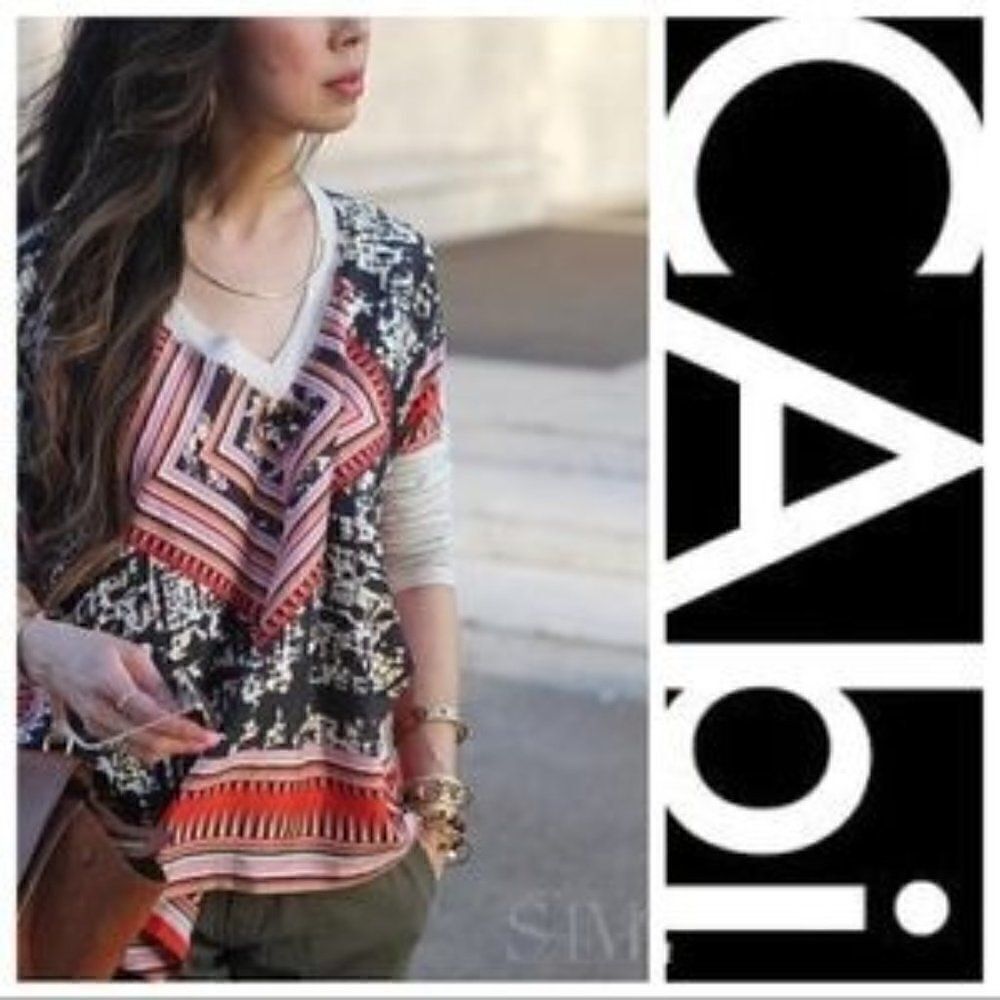 CAbi Tribal Aztec Silk Scarf Blouse Style Size M